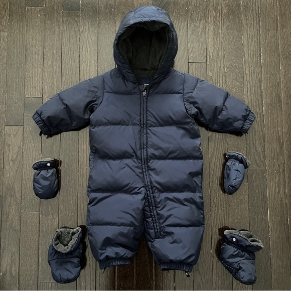 Gap Baby Boy’s Navy One Piece Down Filled Puffer Snowsuit 6-12 Months - Picture 2 of 6